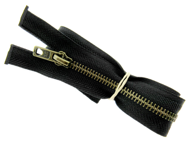 Antique Brass Metal Zipper – Optilon Open End 5mm Teeth, 5 Colours & Sizes - ThreadandTrimmings