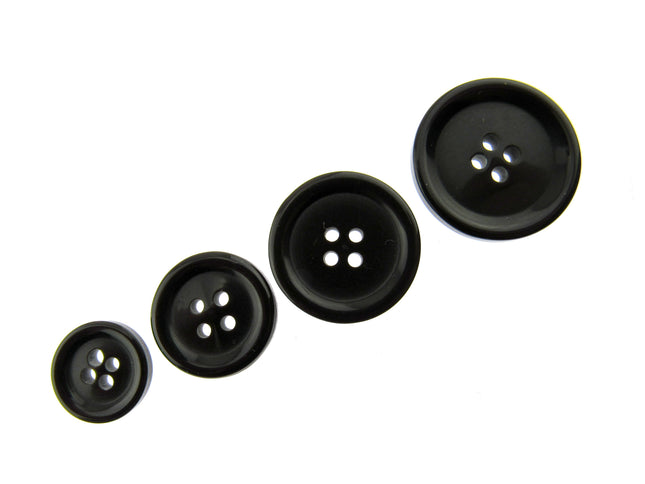 4-HOLE COAT BUTTONS - BLACK , BROWN, NAVY & GREY, 15mm / 19mm / 23mm / 25mm CM75 - ThreadandTrimmings