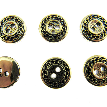 Flat Round Gold Blazer Button - Ladies Designer Button With Chain Link/Rope Edge - ThreadandTrimmings