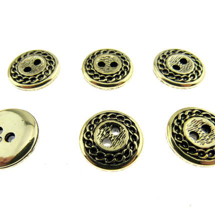 Flat Round Gold Blazer Button - Ladies Designer Button With Chain Link/Rope Edge - ThreadandTrimmings