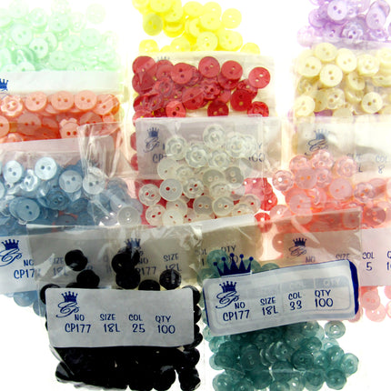Round Dished Edge Buttons / Fruit Gum Buttons - Pack of 100 - 11 Colours - ThreadandTrimmings
