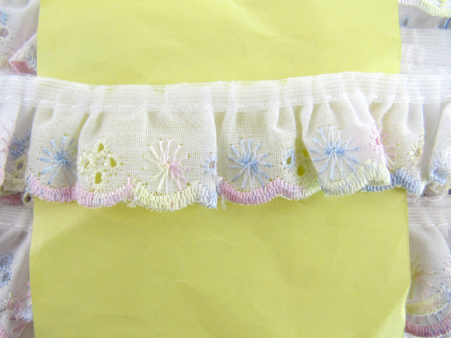 Frilly Broderie Anglaise - 3m x Multi Colour Daisy Pattern 25mm Wide DC245 - ThreadandTrimmings