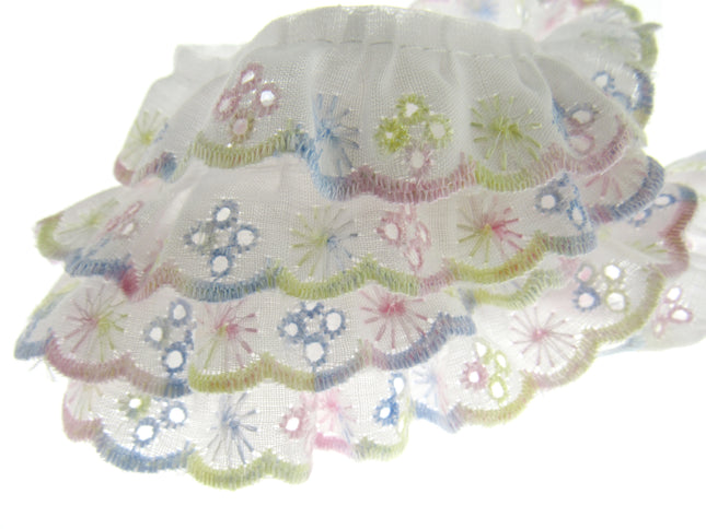 Frilly Broderie Anglaise - 3m x Multi Colour Daisy Pattern 25mm Wide DC245 - ThreadandTrimmings