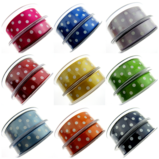 ** 3m x BERISFORDS CLASSIC POLKA DOT SATIN RIBBON - DOUBLE SIDED / WOVEN EDGE - ThreadandTrimmings