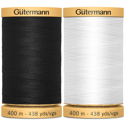Gutermann Cotton Thread 400m Black or White 100% Cotton Thread - ThreadandTrimmings