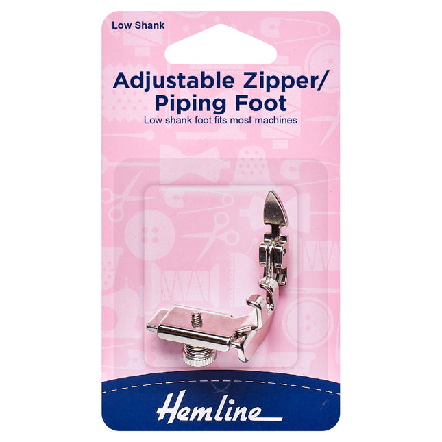 Adjustable Zipper or Piping Foot by Hemline - Fits Most Machines - All Metal - ThreadandTrimmings