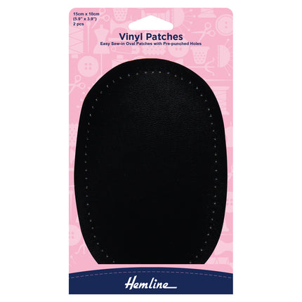 Leather Look Vinyl Sew On Patches with Pre Punched Holes 15cm x 10cm by Hemline - ThreadandTrimmings