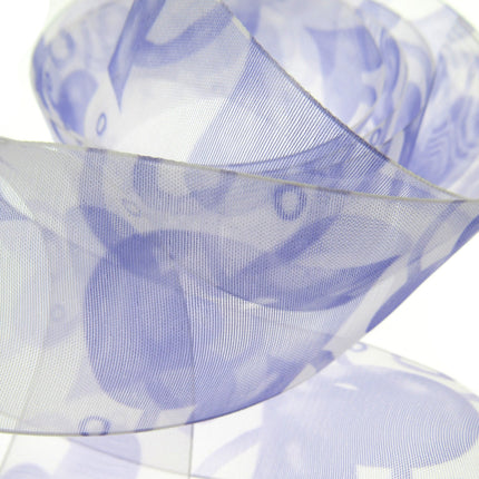 5m x 38mm Organza Ribbon with Purple and Lilac Love Hearts for Valentines Day