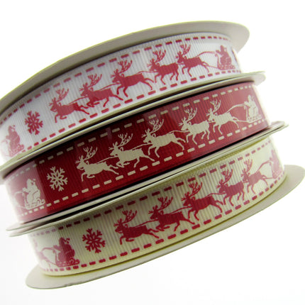 Santa's Reindeer Christmas Ribbon by Berties Bows - 3 Meters Grosgrain Ribbon - ThreadandTrimmings