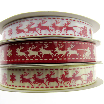 Santa's Reindeer Christmas Ribbon by Berties Bows - 3 Meters Grosgrain Ribbon - ThreadandTrimmings