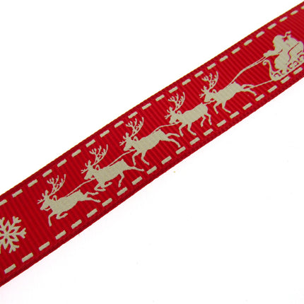 Santa's Reindeer Christmas Ribbon by Berties Bows - 3 Meters Grosgrain Ribbon - ThreadandTrimmings