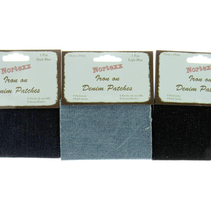 Iron On Denim Patches x 2 - (1 pair)  - 13cm x 10cm - Black, Light or Dark Denim - ThreadandTrimmings