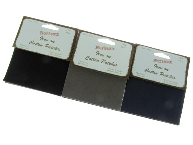 Iron On Cotton Patches x 2 - (1 Pair) - 13cm x 10cm - Black, Grey or Navy - ThreadandTrimmings