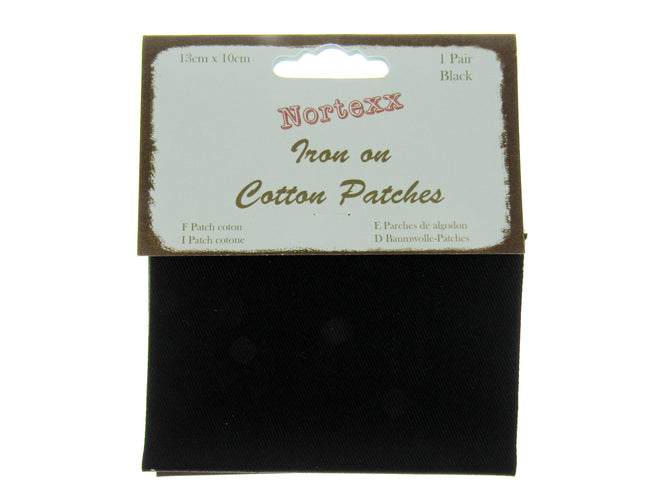 Iron On Cotton Patches x 2 - (1 Pair) - 13cm x 10cm - Black, Grey or Navy - ThreadandTrimmings