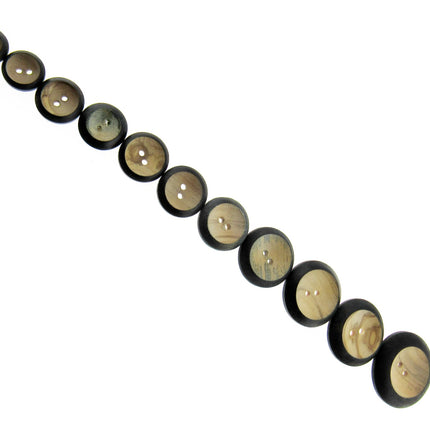 Round Wooden Buttons with Black Burnt Rim on Olive Wood 11 Sizes CW5 - ThreadandTrimmings