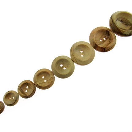 Round Olive Wood Buttons with 2 Holes & Wedge Rim Made from Olive Wood CW3X - ThreadandTrimmings