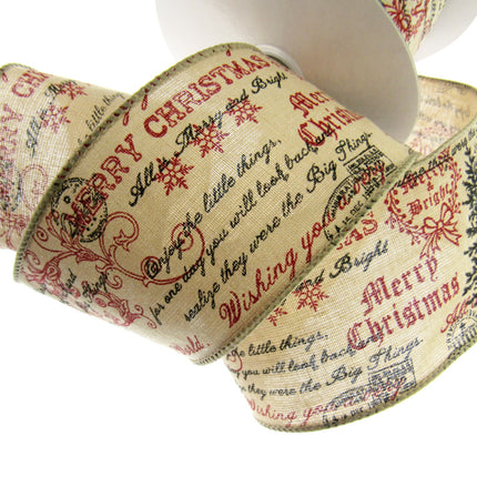 Wired Burlap Merry Christmas Ribbon 25mm / 38mm / 63mm - 2m lengths - 46037