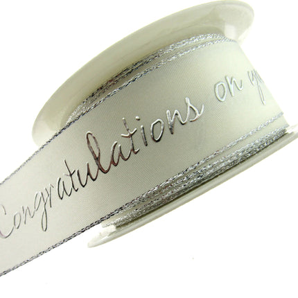 CHRISTENING RIBBON IN IVORY WITH LUREX EDGE 15mm or 32mm - ThreadandTrimmings