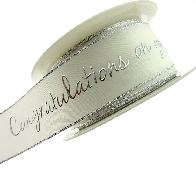 CHRISTENING RIBBON IN IVORY WITH LUREX EDGE 15mm or 32mm - ThreadandTrimmings