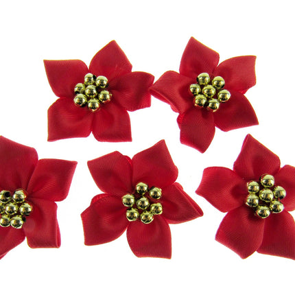 Poinsettia Bows with Metallic Gold Beads Christmas Bottle Green & Red Bows