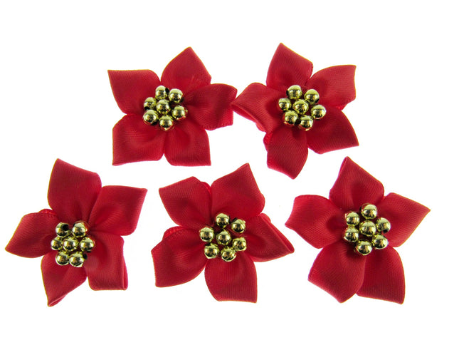 Poinsettia Bows with Metallic Gold Beads Christmas Bottle Green & Red Bows
