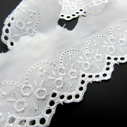White Cotton Broderie Anglaise with Scalloped Edge x 3m 50mm Wide Flat Lace 1874