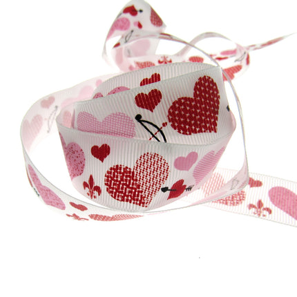 3m x 22mm Valentines Ribbon with Red, Pink Hearts with Cupid Arrows