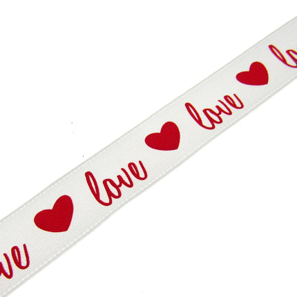 3m x 15mm Valentines Ribbon with Red Heart and Love - ThreadandTrimmings