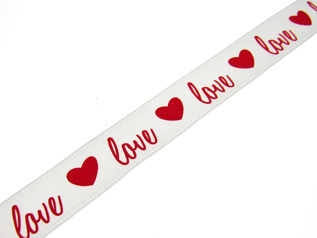 3m x 15mm Valentines Ribbon with Red Heart and Love - ThreadandTrimmings