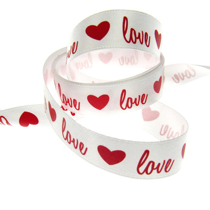 3m x 15mm Valentines Ribbon with Red Heart and Love - ThreadandTrimmings