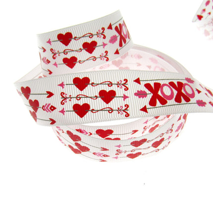 3m x 22mm Valentines Ribbon with Cupid Arrow, Love Hearts OXOX
