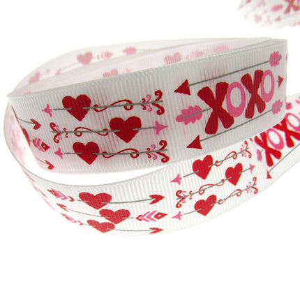 3m x 22mm Valentines Ribbon with Cupid Arrow, Love Hearts OXOX
