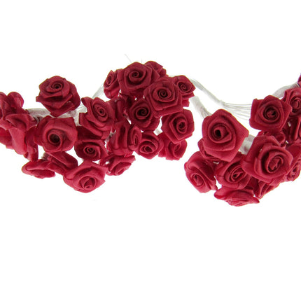 Red Ribbon Roses with Wire Stems - 144 Roses - 12 Bunches x 12 Roses 1.2cm Rose