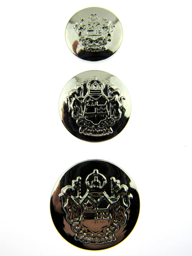SILVER PLASTIC CRESTED BLAZER BUTTONS - 3 Sizes 15mm 18mm 21mm - With Shank CX23 - ThreadandTrimmings