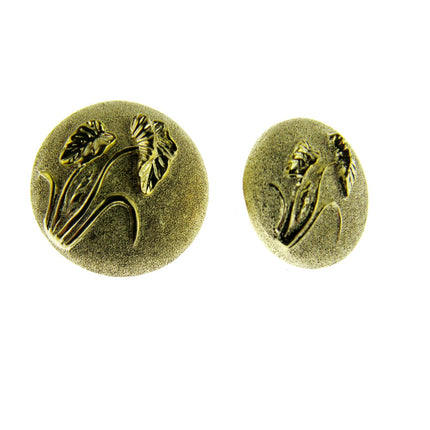 Round Gold Etched Plastic Shank Button with Embossed Flower -18mm -146 Clearance - ThreadandTrimmings