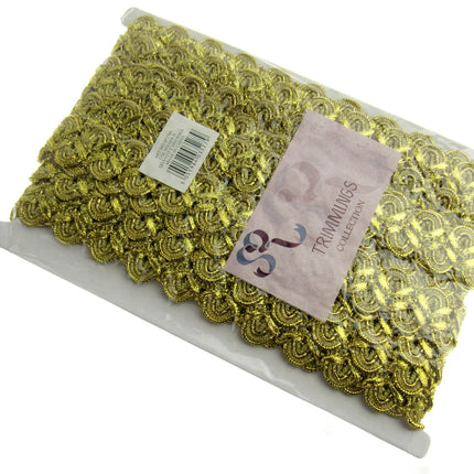 Lurex Braid With Scalloped Weave on Both Sides 25mm Wide In Gold or Silver - ThreadandTrimmings
