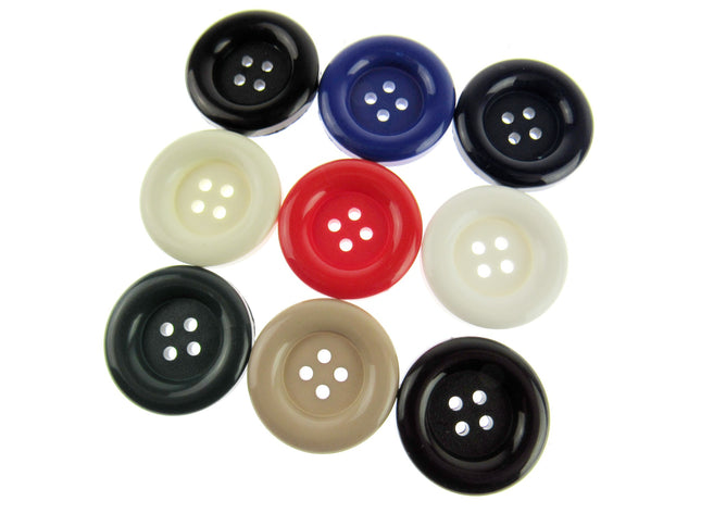 Large Bright Ladies Coat Buttons Round  4 Hole 28mm 9 Cols CN95 - ThreadandTrimmings
