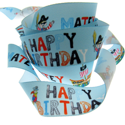 Happy Birthday Matey  Ribbon by Berisfords - 25mm Wide - 3 Meter Lengths Pirates - ThreadandTrimmings