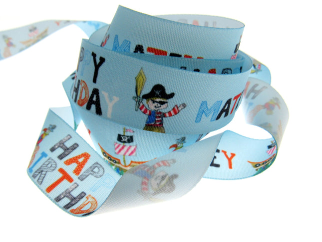 Happy Birthday Matey  Ribbon by Berisfords - 25mm Wide - 3 Meter Lengths Pirates - ThreadandTrimmings