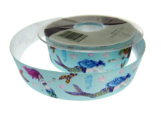 Satin Mermaid Friends Ribbon by Berisfords - 25mm Wide - 3 Meter Lengths - ThreadandTrimmings