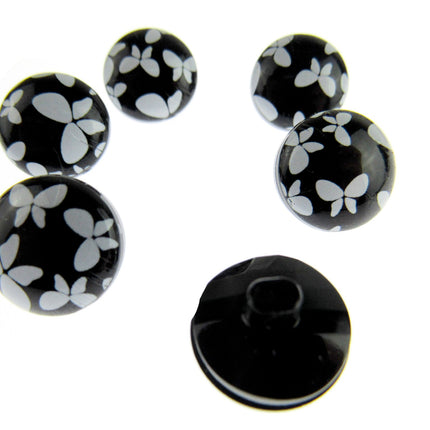 Round Black Shank Buttons with Butterfly Print - 15mm - WB364524