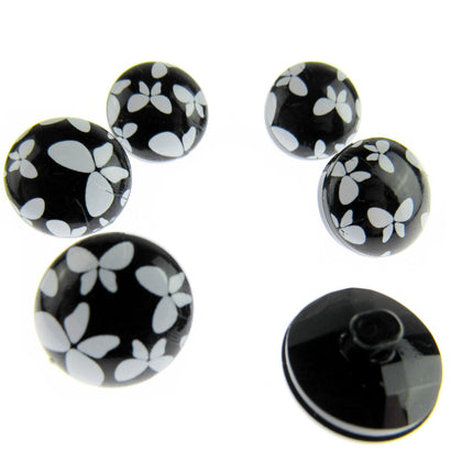 Round Black Shank Buttons with Butterfly Print - 15mm - WB364524