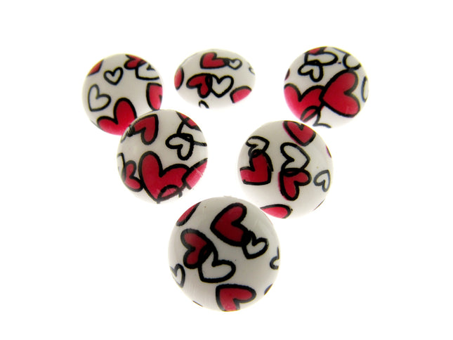Round White Shank Buttons with Hearts Print - 15mm - WB364824