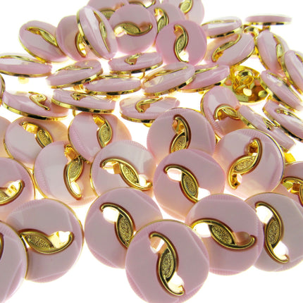 Round Pink Plastic Shank Button with Gold Embellishment- 18mm - 55 Buttons