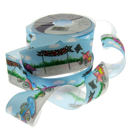 Childrens Racing Car Ribbon by Berisfords - 25mm Wide - 3 Meter Lengths