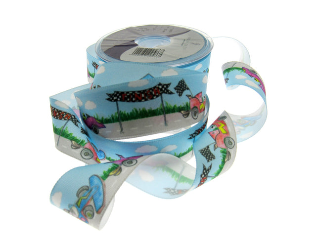 Childrens Racing Car Ribbon by Berisfords - 25mm Wide - 3 Meter Lengths