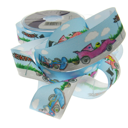 Childrens Racing Car Ribbon by Berisfords - 25mm Wide - 3 Meter Lengths