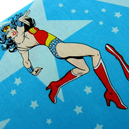 Blue Cotton Fabric with Wonder Woman Girl Power Theme 100% Cotton Fabric - ThreadandTrimmings