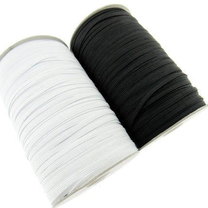 Thin Flat Braid Elastic - 7mm - 8 Cord Knicker - Face Mask Elastic Black - White - ThreadandTrimmings