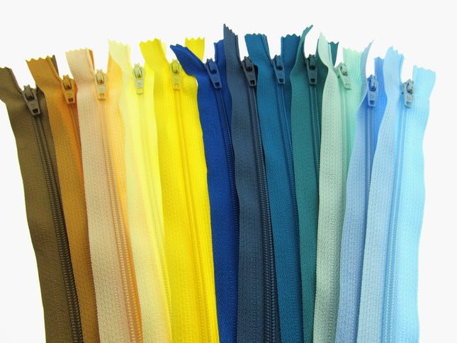 Nylon Closed End Zips - Seaside Sample Mix - Windy & Sunny Colours - 12 Pack - ThreadandTrimmings